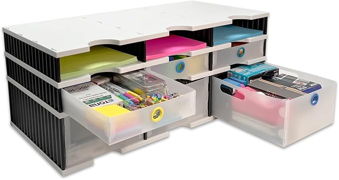 Desktop Organizer 6 Letter Tray Sorter Plus Riser Base, 3 Supply & 3 Storage by UltimateOffice