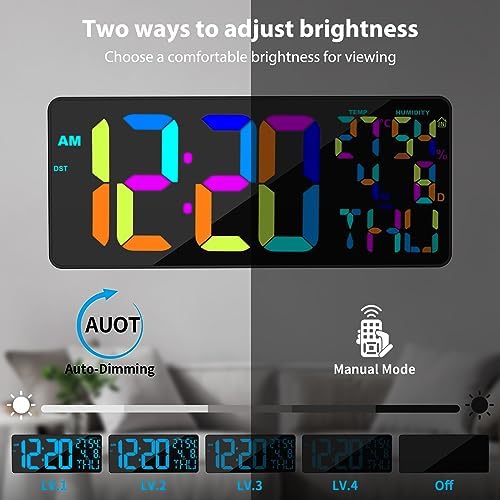 18" large rgb digital wall clock 11 color, close-up detail