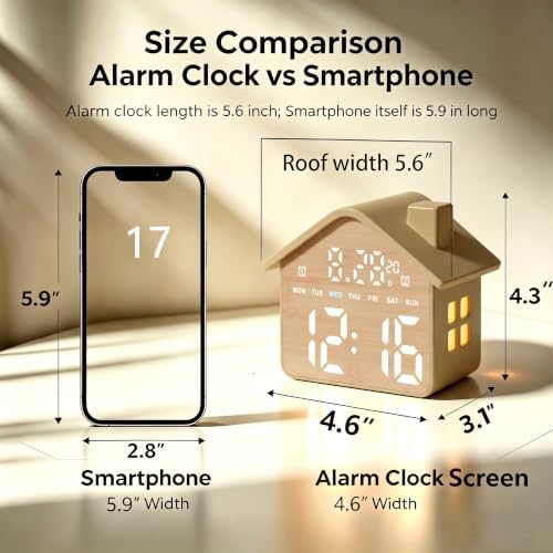 gdq house-shaped led digital alarm clock with night, close-up detail