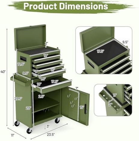 dreamade 5-drawer tool chest combo, rolling tool cabinet, close-up detail