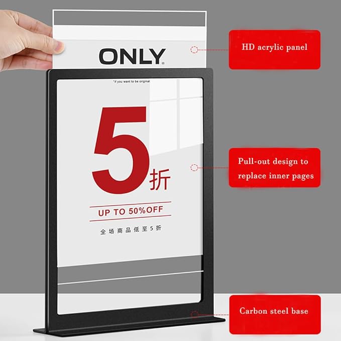 ECKEK Carbon Steel Sign Holder, Menu Displays Double Sided, Table Top Sign Stand - Image 3