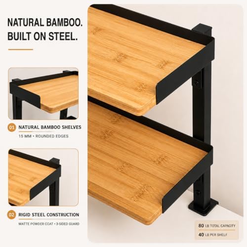 13" Clamp On Desk Shelf, 2-Tier Bamboo Desktop Organizer