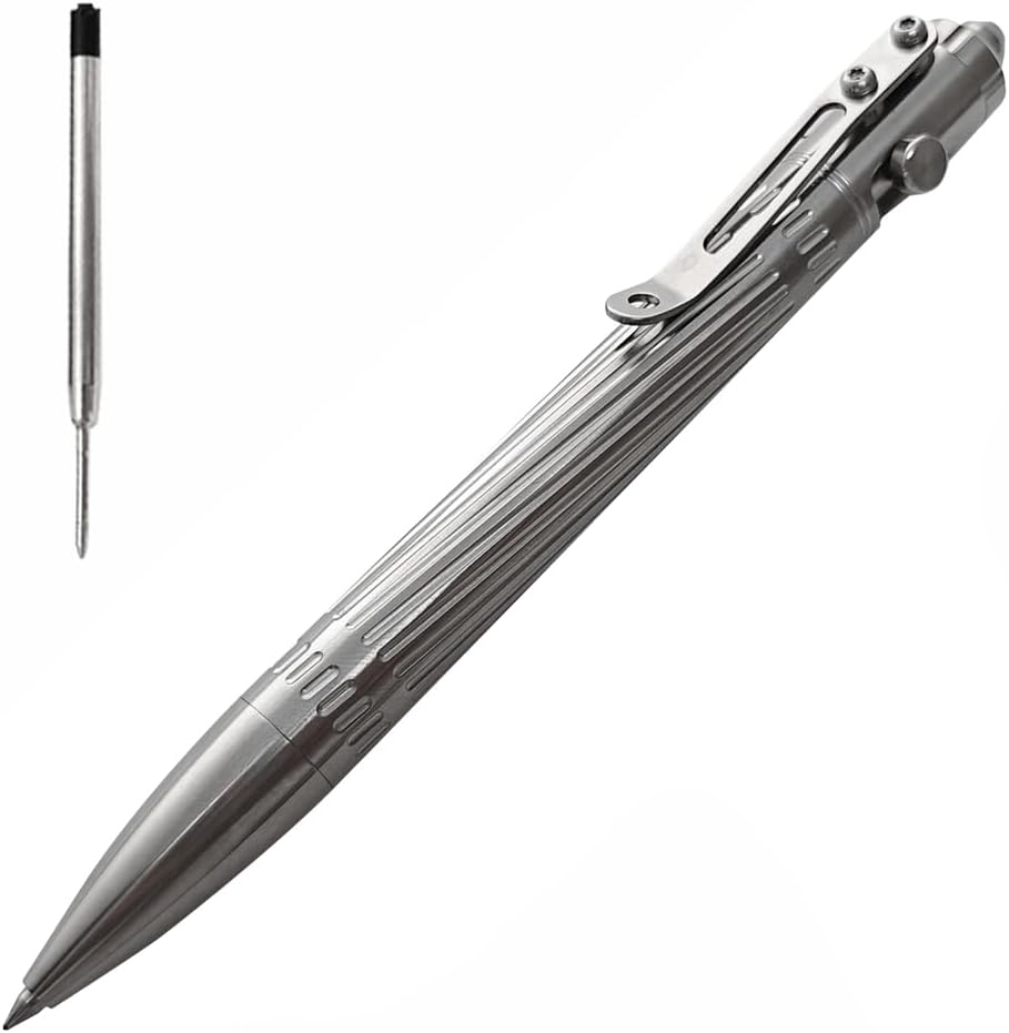 Cool Hand Titanium Alloy Bolt Action Pens, with a Refill, 5.35'' Silver