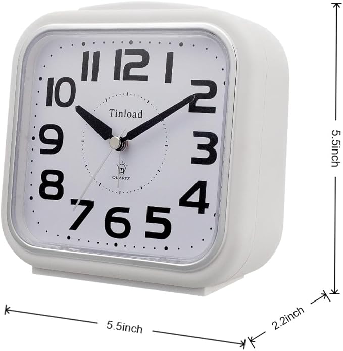 Tinload 5.5" Large Analog Alarm Clock Silent Non Ticking, Gentle Wake, Beep - Image 3