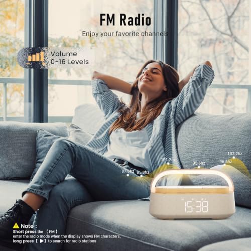 alarm clock bedroom with wireless charger bluetooth speaker showing dimensions