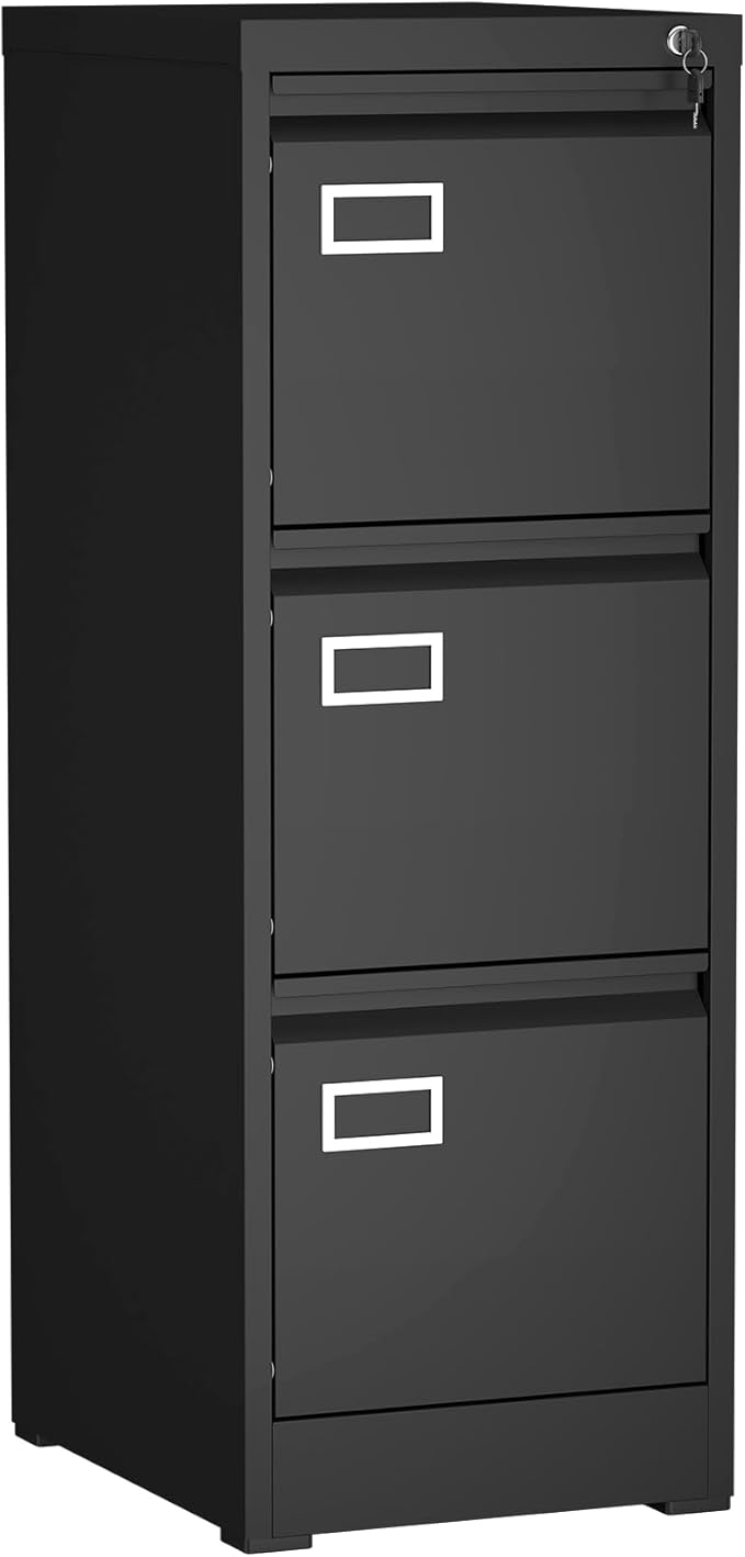 Lockable Vertical Metal File Cabinet 3 Drawer, Steel Filing Cabinet by Unknown
