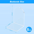 4 Pcs Acrylic Bookends, Clear Book Ends for Heavy Books | Bookend Holders for Shelves, Arch Book Stopper to Hold Books, Decorative Bookends for School, Library, Home, Office