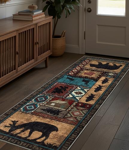 yihouse washable rustic cabin runner rug 2x6 hallway, close-up detail