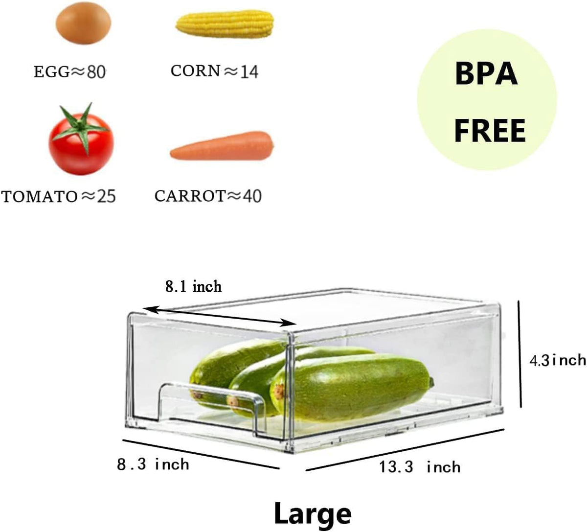 MANO 2Pack Clear Fridge Drawers Pull Out Stackable Refrigerator Drawer Organi...