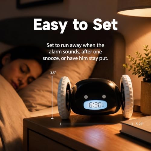 clocky runaway digital loud rolling alarm clock for showing dimensions