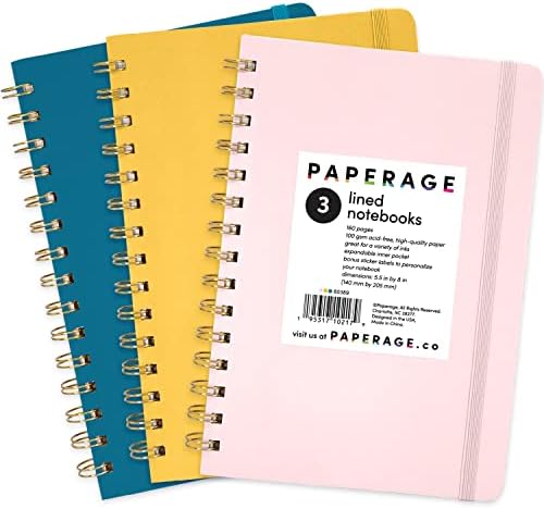 PAPERAGE Lined Spiral Journal Notebook, 3 Pack, 160 Pages, Medium 5.5 inches x by PAPERAGE