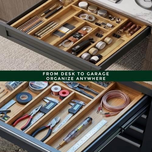 Bamboo Drawer Organizer, Expandable 8-Slot Silverware & Utensil Tray for ...