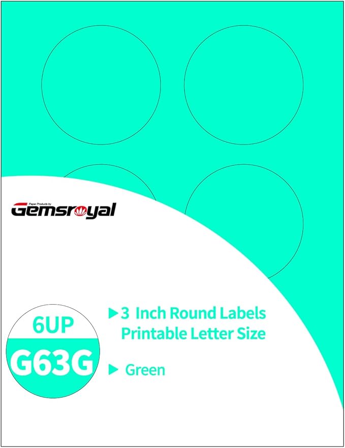 Gemsroyal 3 Inch Green Round Labels Printable, Colorful Round Stickers by Gemsroyal