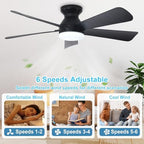 depuley modern ceiling fan with light: 42-inch black showing dimensions