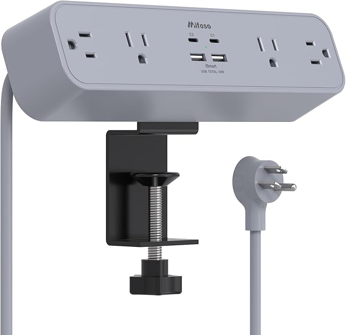 PD30W Desk Clamp Power Strip, Desktop Mount Surge Protector, Fast Charging by Mifaso