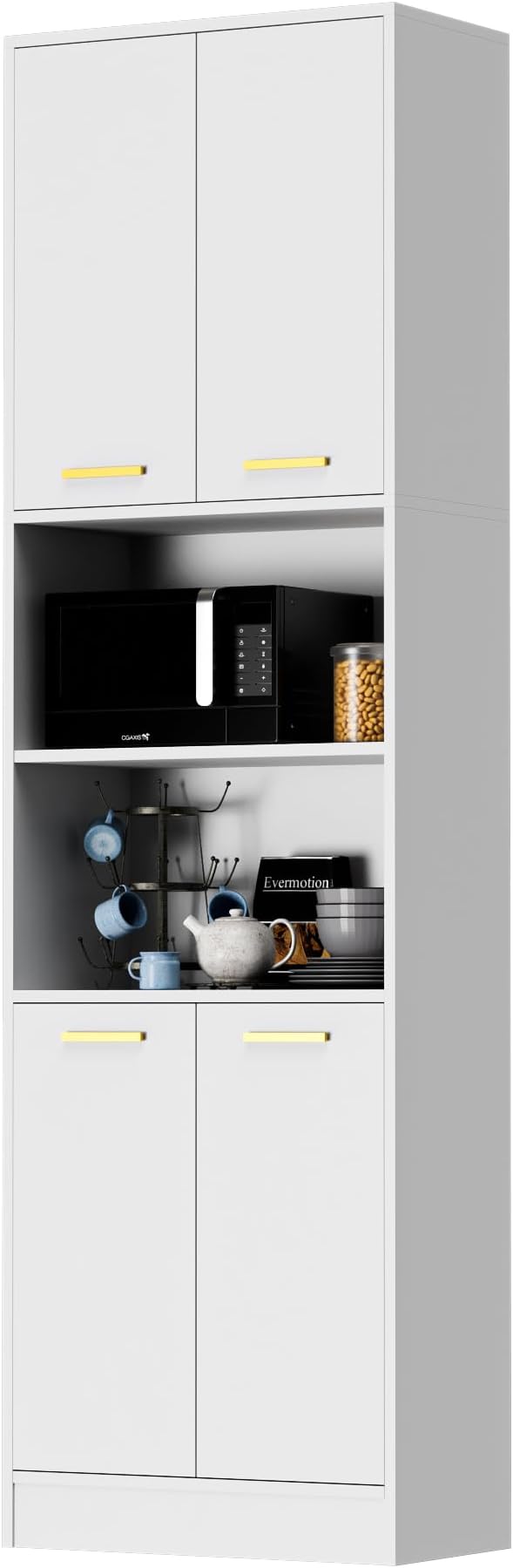 Cozy Castle Kitchen Pantry Cabinet, 4 Doors Open Countertop Utility Hutch - Image 8