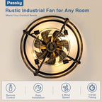 passky 20" caged ceiling fans with lights and, close-up detail