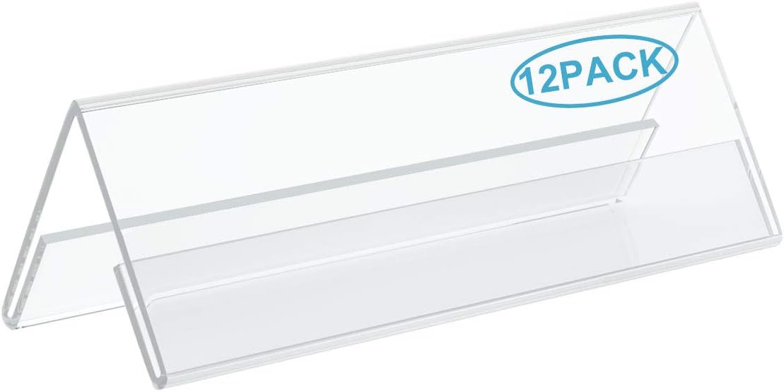 Acrylic 12 Pack Name Plates for Desks, AITEE 3x8.5 Clear Tent Name Plate
