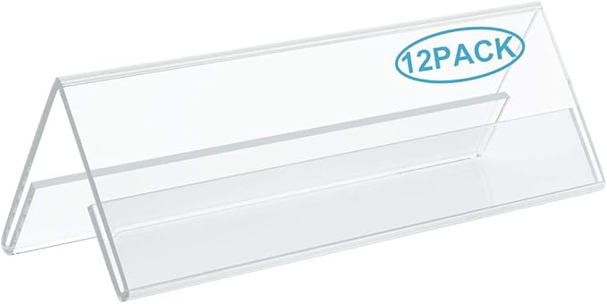 Acrylic 12 Pack Name Plates for Desks, AITEE 3x8.5 Clear Tent Name Plate by AITEE