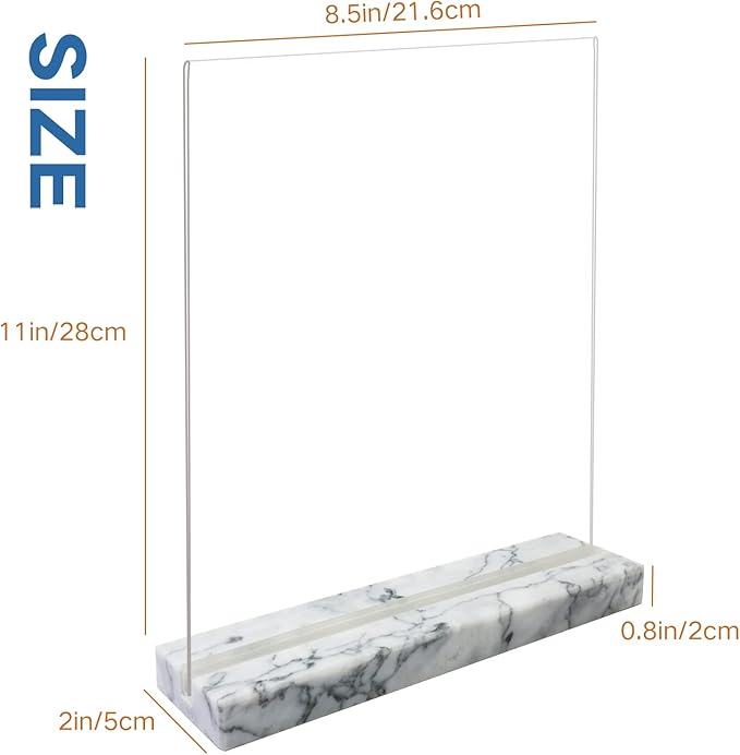 vrupin 2 Pack 8.5x11 Acrylic Sign Holder, Acrylic Frame Natural Marble Base - Image 2