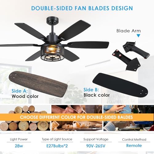 hounberi 52 inch farmhouse ceiling fan with light shown in use