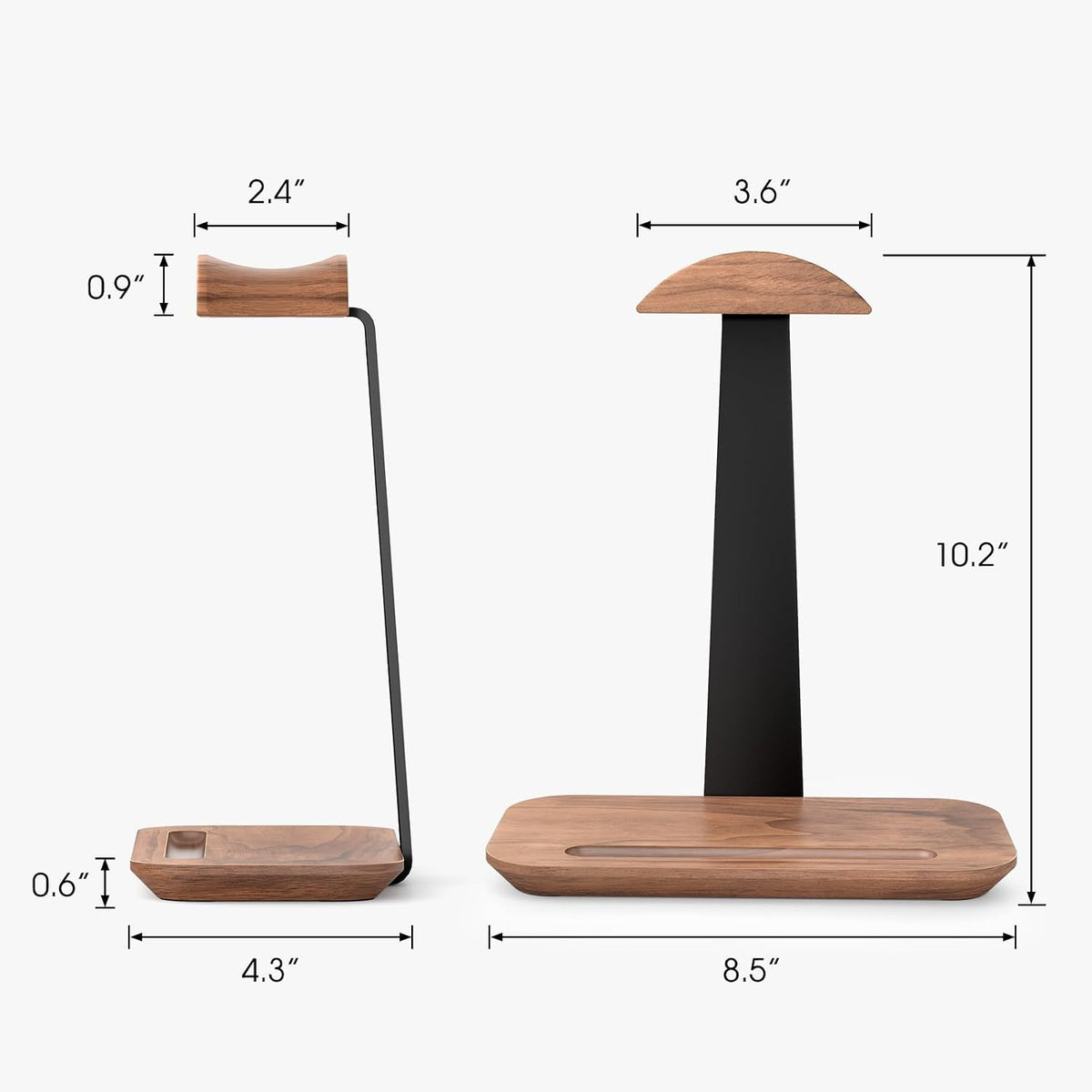UPERGO Walnut Headphone Stand, Wood Headset Holder with Storage for Desk