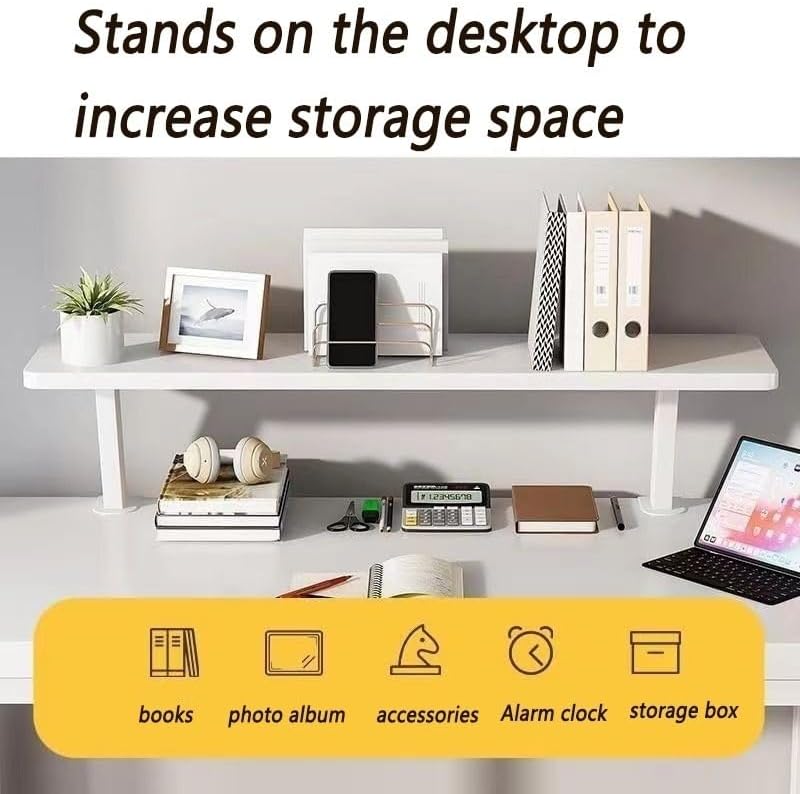 23.6x7.8in Clamp on Desk Shelf, Adjustable Desktop Organizer Extension Booksh...