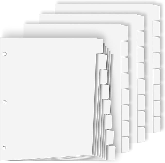 Binder Dividers for 3 Ring Binder, 1/8 Cut Tabs, Letter Size, Blank Write On by COIDEA