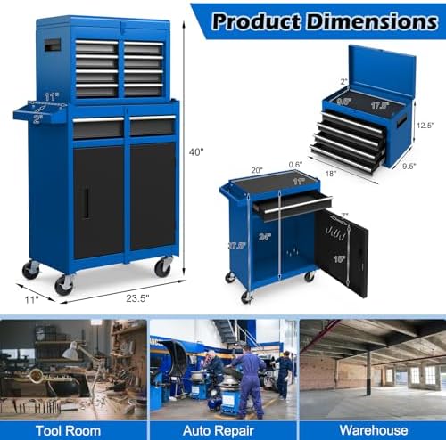 dreamade 5-drawer tool chest combo, rolling tool cabinet, close-up detail