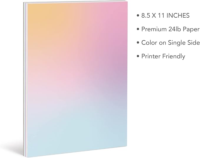 Pastel Gradient Paper Stationery, Aesthetic Paper 8.5 x 11 Inches, 60 Sheets - Image 2