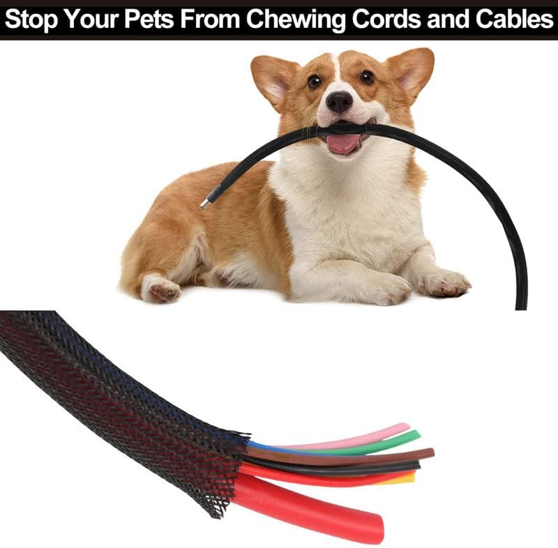 75ft Braided Wire Loom Sleeving Kit,Cable Management Sleeve,Wire Protector Tu...
