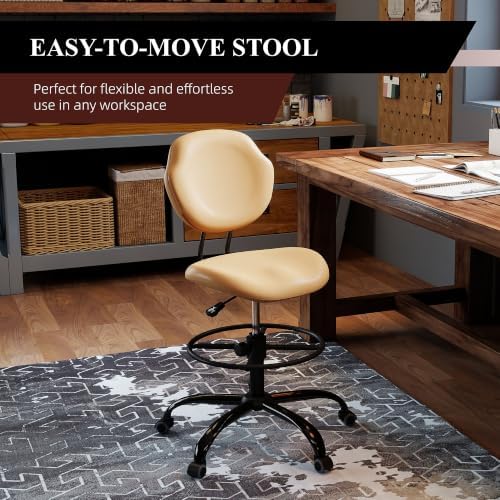 Drafting Chair with Back Support, Tall Desk Rolling Stool (Khaki, Set of 4)