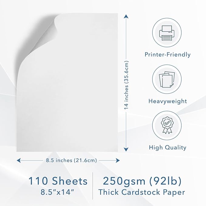 MOS White Legal Cardstock Paper 8.5 x 14 Inch — Heavyweight 250 GSM Cover Stock - Image 2
