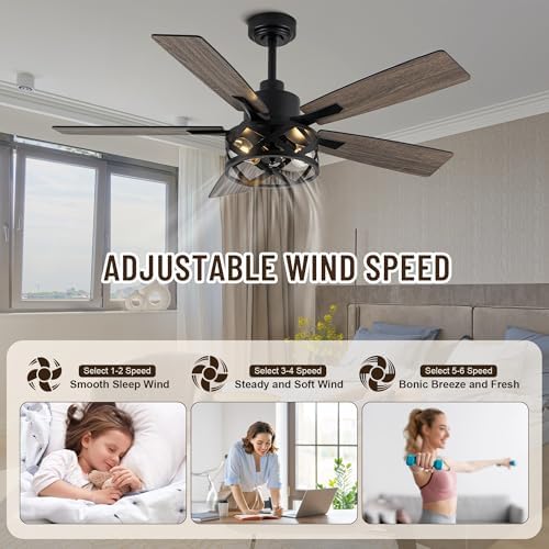 52" farmhouse ceiling fan with lights and remote showing dimensions