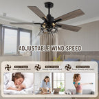 52" farmhouse ceiling fan with lights and remote showing dimensions