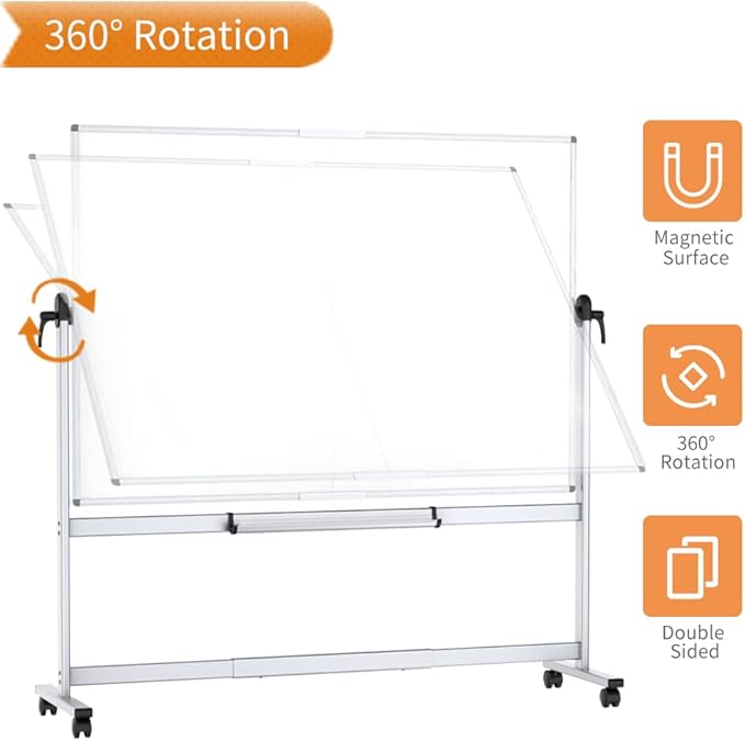 VIZ-PRO Double-Sided Mobile Whiteboard, 72 x 48 Inches, Magnetic Rolling Dry - Image 3