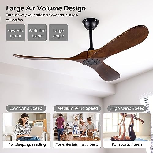 52 inch ceiling fan no light ，wood outdoor, close-up detail