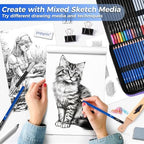 drawing set sketching kit, pro art supplies sketch, front angle view