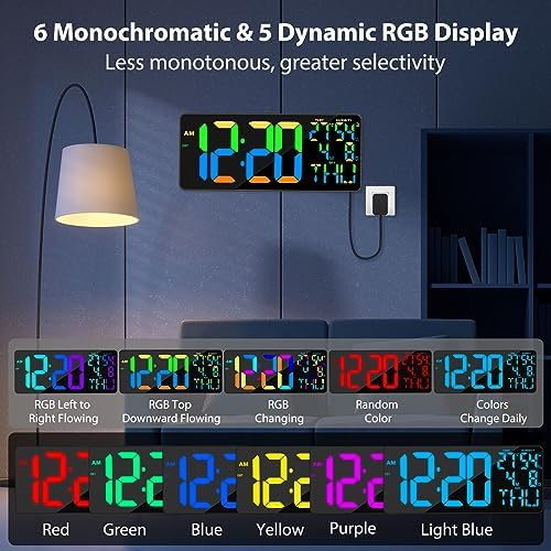 18" large rgb digital wall clock 11 color shown in use