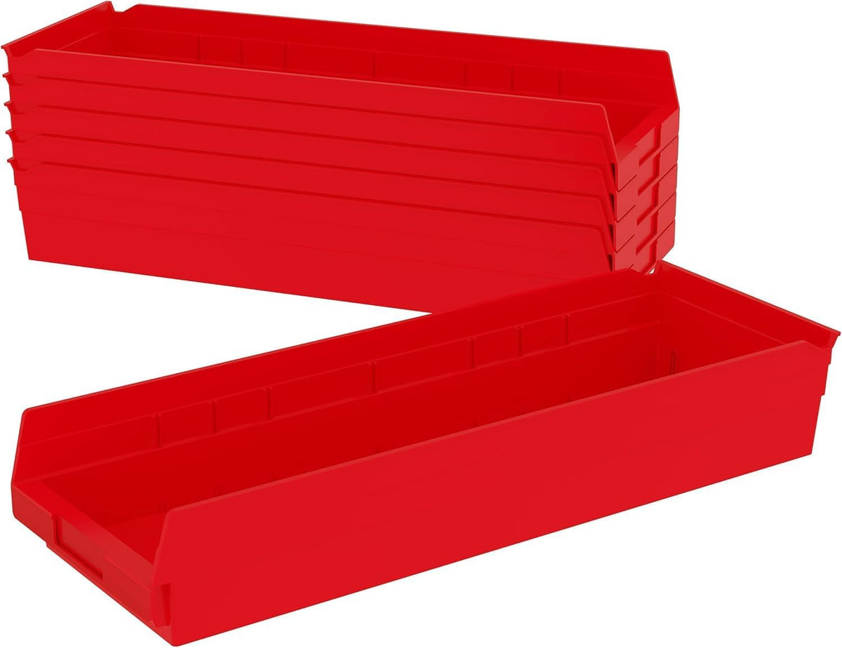Akro-Mils 30184 Heavy Duty Plastic Shelf Bins, 24"x 8"x 4", Re...