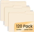 SUNEE File Folders, 120 Pack Manilla Folders 8.5 x 11, 1/3 Cut Tab by SUNEE