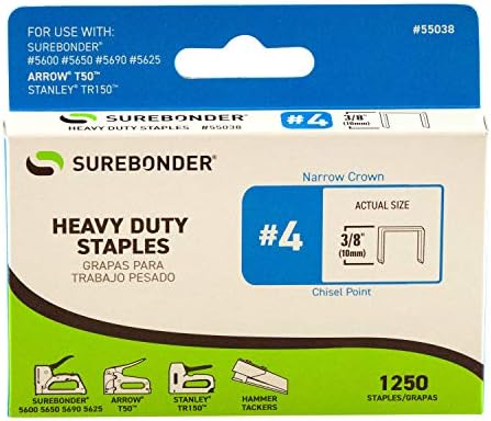 Surebonder 55038 Heavy Duty 3/8-Inch Length Staples, Arrow T50 Type, 1250 Count