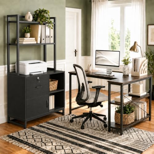 homieasy vertical filing cabinet with bookshelf for home, front angle view