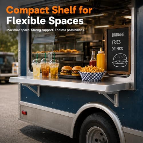 Folding Concession Shelf 24 x 12 Inch, Stainless Steel Fold Down Shelf