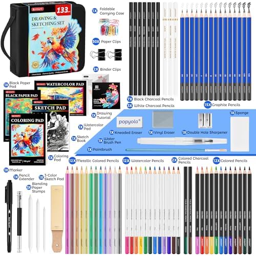 drawing set sketching kit, pro art supplies sketch, close-up detail