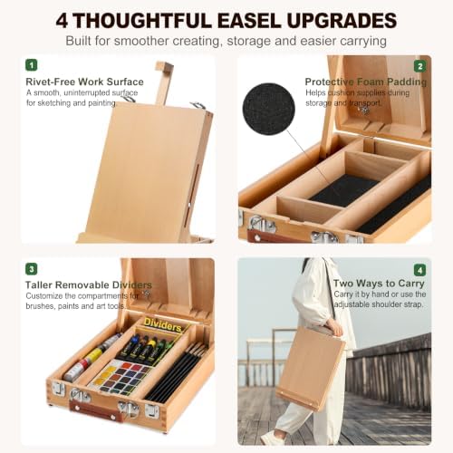 60 pieces beechwood tabletop easel set for painting, side view