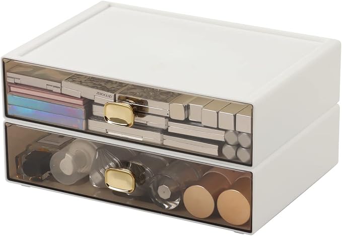 OSteed Spacious Desktop Storage Box, 2 Large Storage Drawers, Stackable Office - Image 4