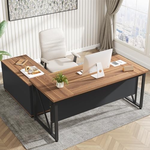 Tribesigns 63 inches Executive Desk and 47" lateral File Cabinet, L-Shap...