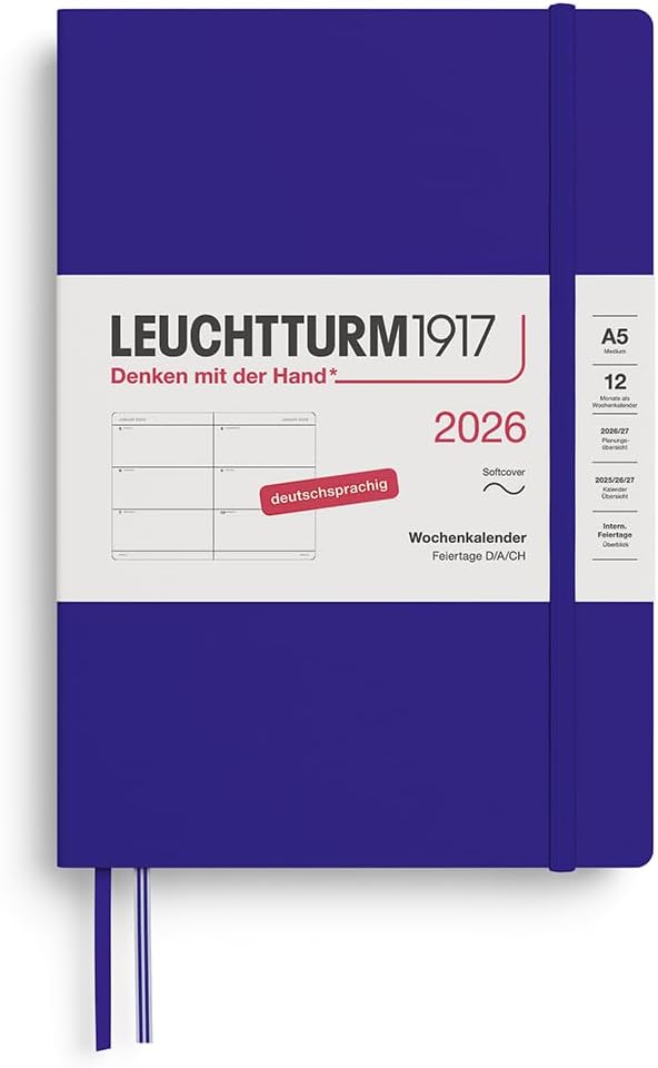LEUCHTTURM1917 372562 Weekly Planner Medium (A5) 2026, 12 Months, Soft Cover,...