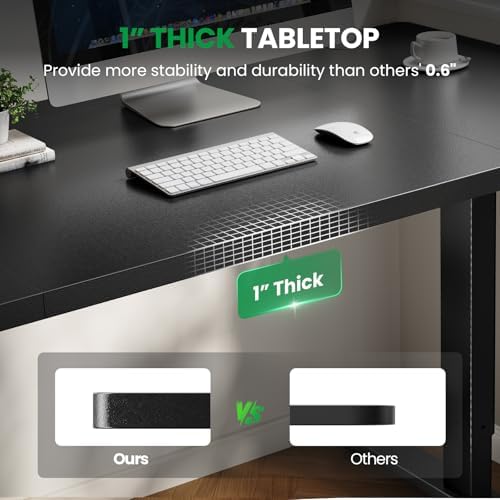 SIAGO Black 60x28 in Standing Desk, 1 Inch Thick Tabletop, Double Frame | Electric, Holds 220lbs, Sit Stand, 3 Memory Height Adjustment, Extra Deep Table Top, Black Frame